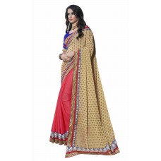 Triveni Charismatic Peach Colored Border Worked Georgette Jacquard Saree